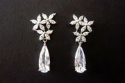 Wedding Bridal Flower Crystal Silver Earrings