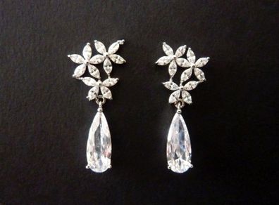 Wedding Bridal Flower Crystal Silver Earrings
