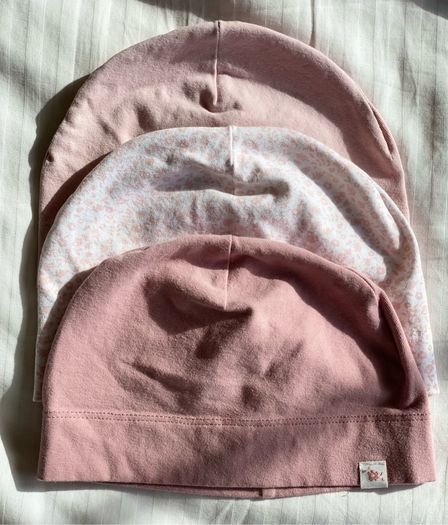 3 Dusky pink baby hats 12-24 months
