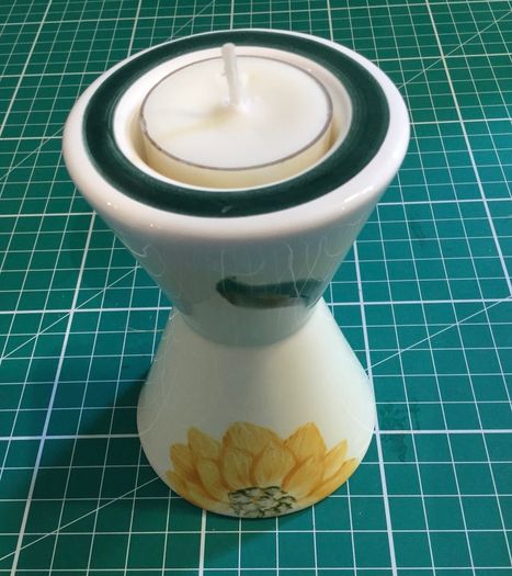 Avoca Blue Sunflowers Hand Painted Signed Candle Holder & Trinkets Bowl