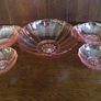 Vintage  Large serving Trifle bowl and 6 Small peach glass dishes Image 2