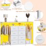 8-Drawer Dresser for Bedroom with Hanging Rack, LED Lights, Fabric Drawers, Metal Frame & Wooden Top, Heavy Duty Cloth Rack Closet Wardrobe with Drawers 150cm W x110cm H, White Image 4