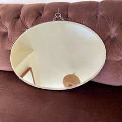 Pretty Early 20th Century Frameless Oval Bevelled Mirror with Original Chain