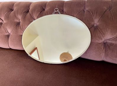 Pretty Early 20th Century Frameless Oval Bevelled Mirror with Original Chain