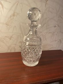 Vintage Cut Crystal Whisky   Brandy Decanter with Large Faceted Stopper