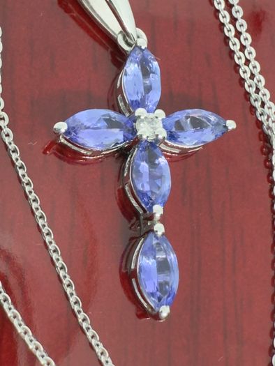 Tanzanite White Zircon Cross Pendant with Chain