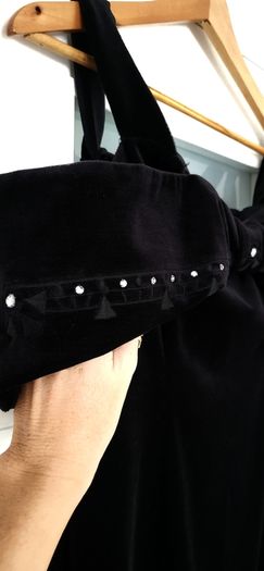 VINTAGE Official black velvet bow bardot Sz 12UK ( Fit 8-10UK)