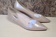 Lk Bennett Saffiano Perla Rose Pale Pink Nude Leather Kitten Wedge Heels Leather Pumps Size Uk 5 Eu 38