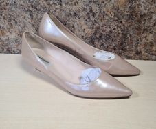 Lk Bennett Saffiano Perla Rose Pale Pink Nude Leather Kitten Wedge Heels Leather Pumps Size Uk 5 Eu 38