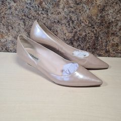 Lk Bennett Saffiano Perla Rose Pale Pink Nude Leather Kitten Wedge Heels Leather Pumps Size Uk 5 Eu 38
