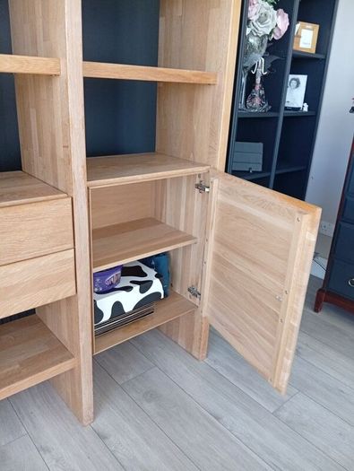 solid oak display cabinet with drawers