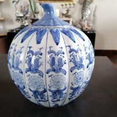 Vintage Blue & White Porcelain Pumpkin