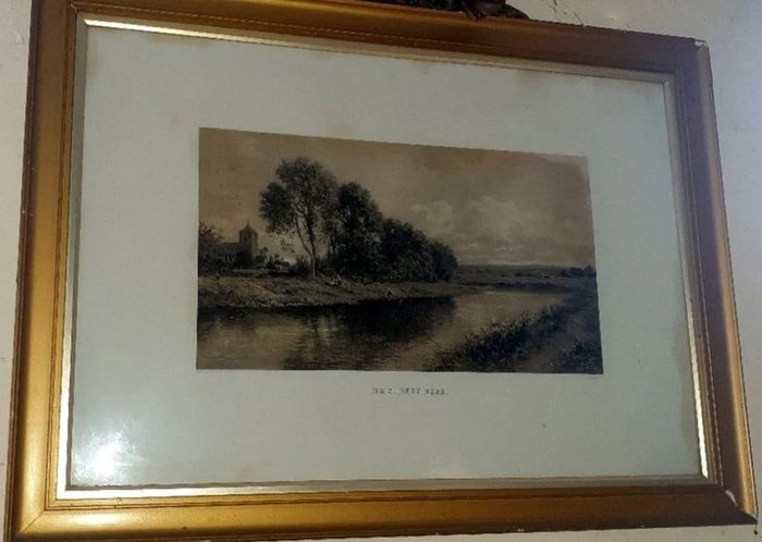 Large Antique Framed Landscape 'The Silvery Morn'