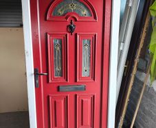 Red with white frame upvc door