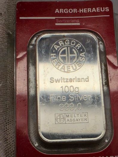 Switzerland Argor Heraeus SA 100 Grams Fine Silver 999.0  Swiss Made Silver Bar