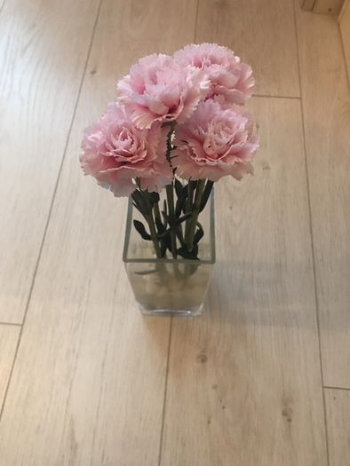 Glass vase and faux carnations