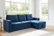 Amazing Blue Velvet corner sofa bed with storage