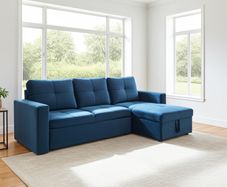Amazing Blue Velvet corner sofa bed with storage