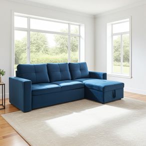 Amazing Blue Velvet corner sofa bed with storage