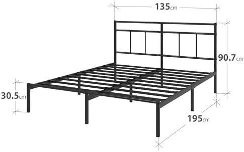 Elias Double Bed Frame Bed 190x135 cm  30cm Height Metal Bed Frame with Headboard  Platform bed frame with steel slat support  Modern Design  Easy Assembly  Black