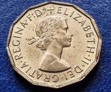 1967 United Kingdom UNC  3d Pence - Elizabeth II 1st portrait; without 'BRITT:OMN'