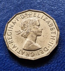 1967 United Kingdom UNC  3d Pence - Elizabeth II 1st portrait; without 'BRITT:OMN'