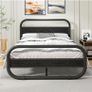 King Size Bed Frame with Headboard,150x200 Oval-Shaped Platform Bed Frame with Under-Bed Storage,Steel Slats Mattress Foundation Round Pipe Design,Black Image 8