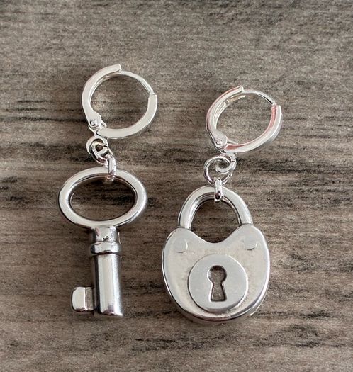 Silver Plated Padlock and Key Earrings