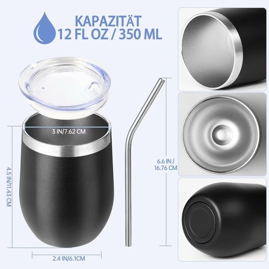 Brand New Stainless Steel Wine Tumblers 12oz Double-Walled Vacuum Insulated