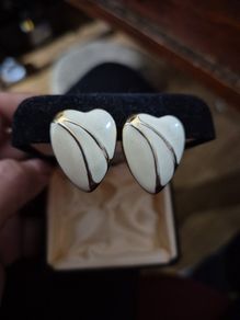 Ivory enamel earrings, Vintage jewelry