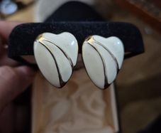 Ivory enamel earrings, Vintage jewelry