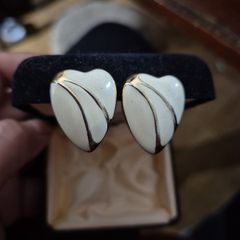 Ivory enamel earrings, Vintage jewelry