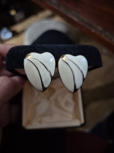 Ivory enamel earrings, Vintage jewelry