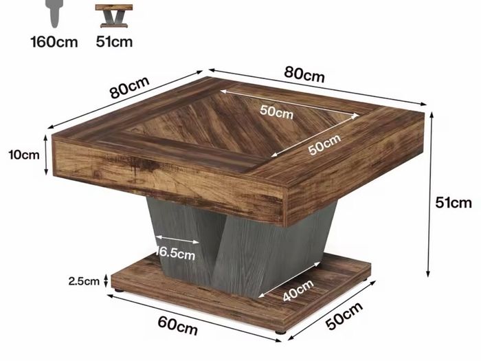 Rustic Square Coffee Table  Modern Living Room Centre Table