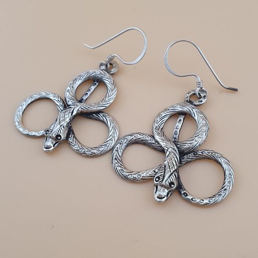 Antique Style Brass Snake Dangle Earrings