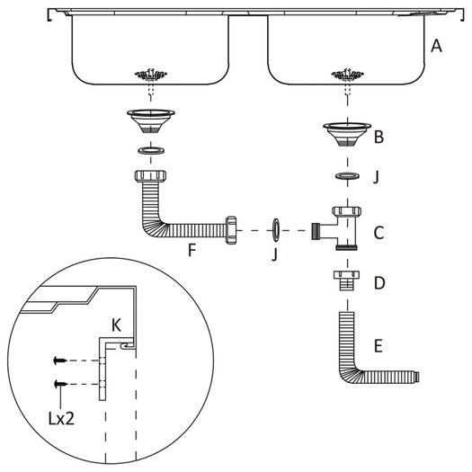 Kitchen Sink with Double Sinks Silver 1200x600x155 mm Stainless Steel