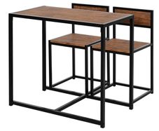 Steel Frame MDF 2-Seater Bar Stool and Table Set Wood Tone (FREE POSTAGE)
