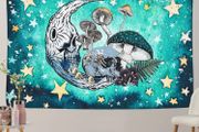 Skull Tapestry Mushroom Stars Moon Tapestry Abstract Hippy Trippy Wall Hanging Tapestry Home Decor (MULTIPLE SIZES)