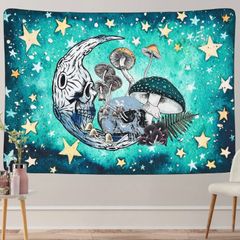 Skull Tapestry Mushroom Stars Moon Tapestry Abstract Hippy Trippy Wall Hanging Tapestry Home Decor (MULTIPLE SIZES)