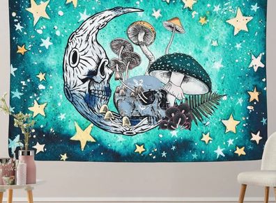 Skull Tapestry Mushroom Stars Moon Tapestry Abstract Hippy Trippy Wall Hanging Tapestry Home Decor (MULTIPLE SIZES)
