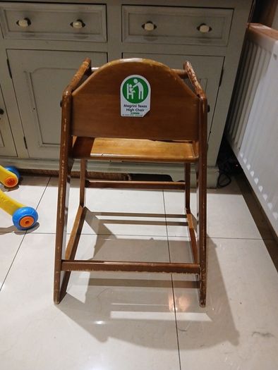 wooden high chair with harness