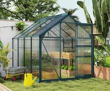 Clear Polycarbonate Greenhouse Large Walk-In Green House Aluminium Frame w/ Slide Door (6 x 8ft)