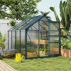 Clear Polycarbonate Greenhouse Large Walk-In Green House Aluminium Frame w/ Slide Door (6 x 8ft)