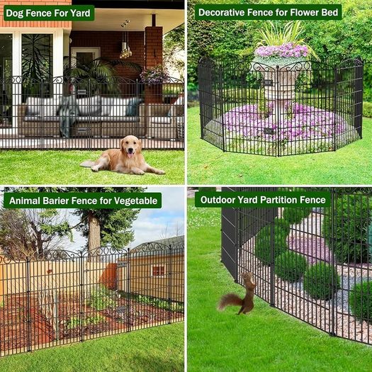 12 Panel No Dig Decorative Garden Fence with Gate - 107cm H x 8.1 m L, Tall Animal Barrier for Dogs Rabbits, Rustproof Metal Wire Panels for Yard, Patio, and Outdoor Border Use