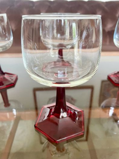 Vintage Luminarc Ruby Red Wine Glass Hexagonal Base Made in France
