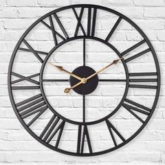 Silent Metal Skeleton Wall Clock, 40cm European Farmhouse Vintage Clock with Roman Numeral, Non-Ticking Battery Operated Hanging Wall Clock for Home Kitchen Cafe Hotel Office Decor MULTIPLE COLOURS AVAILABLE (FREE POSTAGE)