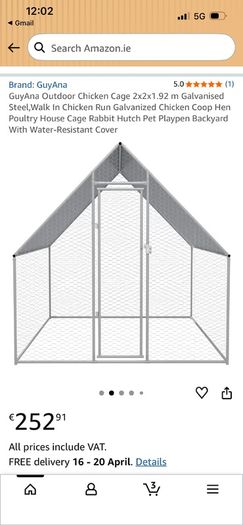 Galvanised steel walk-in chicken cage 2x2x1.92m