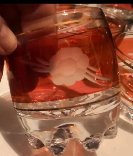 Exquisite pink hand etched heavy crystal set