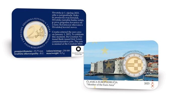 Croatia 2 Euro Commemorative Coin 2023 - Euro Zone. Coincard. BU