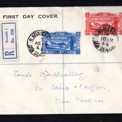 1946 Ireland Birth Centenary of Charles Stewart Parnell & Michael Davitt (Land Reformers) Commentative Stamps Printed First Day Cover (FDC) with Dun Dealagh (Dundalk) cancel. Rare to see printed covers of this period